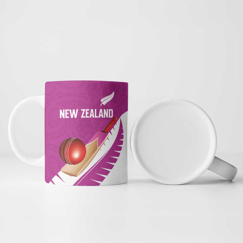 Custom New Zealand Cricket Ceramic Mug Kiwi Birds Haka Dance Pink Fern Sporty Style