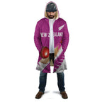 Custom New Zealand Cricket Cloak Kiwi Birds Haka Dance Pink Fern Sporty Style