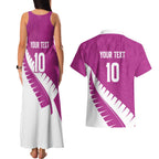 Custom New Zealand Cricket Couples Matching Tank Maxi Dress and Hawaiian Shirt Kiwi Birds Haka Dance Pink Fern Sporty Style