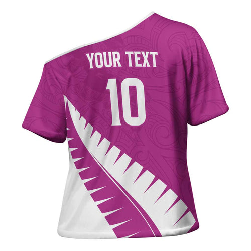 Custom New Zealand Cricket Cross Shoulder Shirt Kiwi Birds Haka Dance Pink Fern Sporty Style
