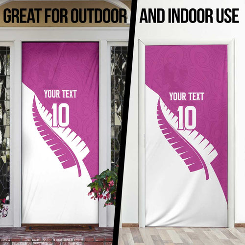 Custom New Zealand Cricket Door Cover Kiwi Birds Haka Dance Pink Fern Sporty Style