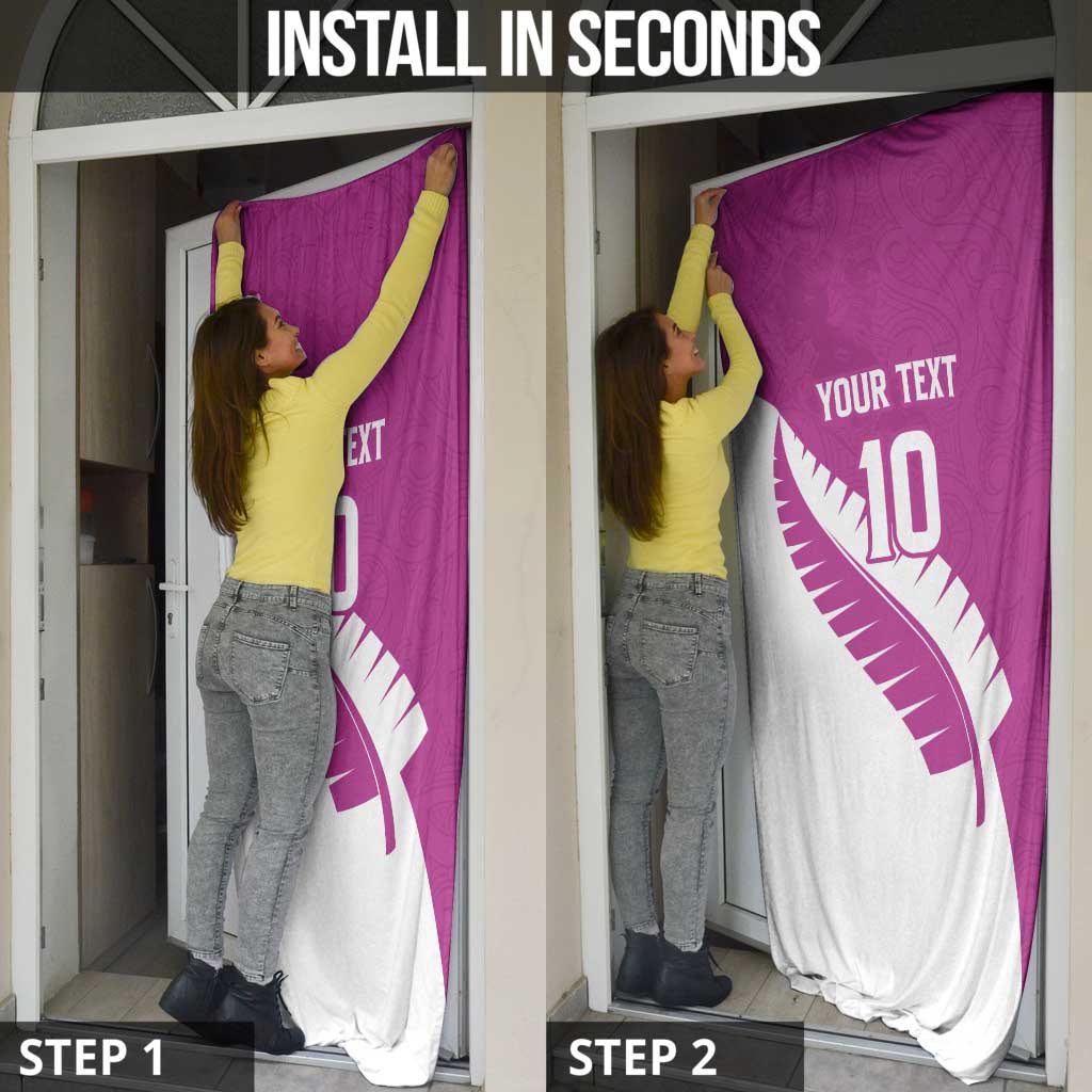 Custom New Zealand Cricket Door Cover Kiwi Birds Haka Dance Pink Fern Sporty Style