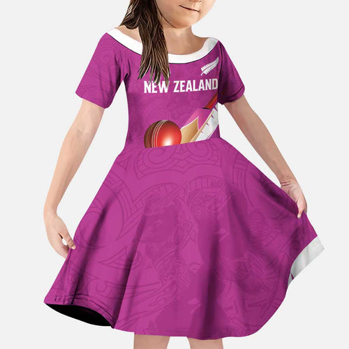 Custom New Zealand Cricket Family Matching Long Sleeve Bodycon Dress and Hawaiian Shirt Kiwi Birds Haka Dance Pink Fern Sporty Style
