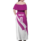 Custom New Zealand Cricket Family Matching Off Shoulder Maxi Dress and Hawaiian Shirt Kiwi Birds Haka Dance Pink Fern Sporty Style