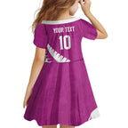 Custom New Zealand Cricket Family Matching Off Shoulder Short Dress and Hawaiian Shirt Kiwi Birds Haka Dance Pink Fern Sporty Style