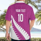 Custom New Zealand Cricket Hawaiian Shirt Kiwi Birds Haka Dance Pink Fern Sporty Style