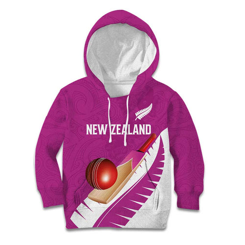 Custom New Zealand Cricket Kid Hoodie Kiwi Birds Haka Dance Pink Fern Sporty Style