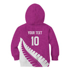 Custom New Zealand Cricket Kid Hoodie Kiwi Birds Haka Dance Pink Fern Sporty Style