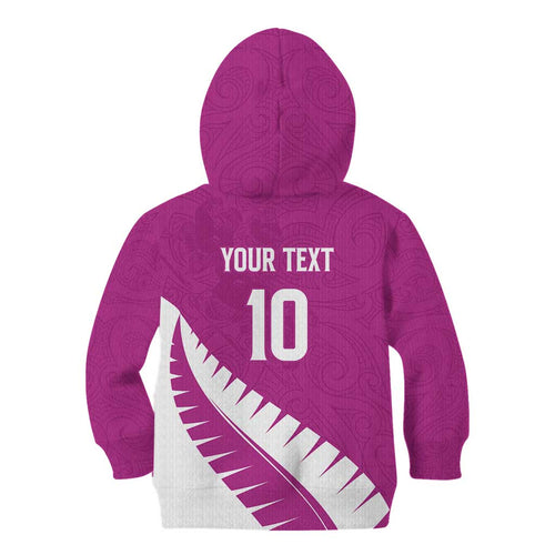 Custom New Zealand Cricket Kid Hoodie Kiwi Birds Haka Dance Pink Fern Sporty Style