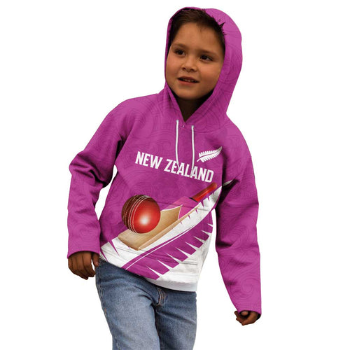 Custom New Zealand Cricket Kid Hoodie Kiwi Birds Haka Dance Pink Fern Sporty Style