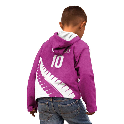Custom New Zealand Cricket Kid Hoodie Kiwi Birds Haka Dance Pink Fern Sporty Style