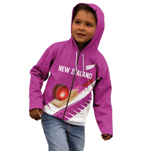 Custom New Zealand Cricket Kid Hoodie Kiwi Birds Haka Dance Pink Fern Sporty Style