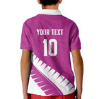 Custom New Zealand Cricket Kid Polo Shirt Kiwi Birds Haka Dance Pink Fern Sporty Style