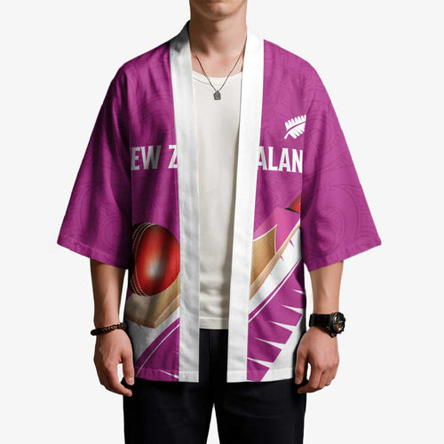 Custom New Zealand Cricket Kimono Kiwi Birds Haka Dance Pink Fern Sporty Style