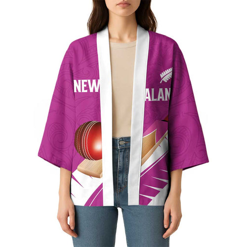 Custom New Zealand Cricket Kimono Kiwi Birds Haka Dance Pink Fern Sporty Style