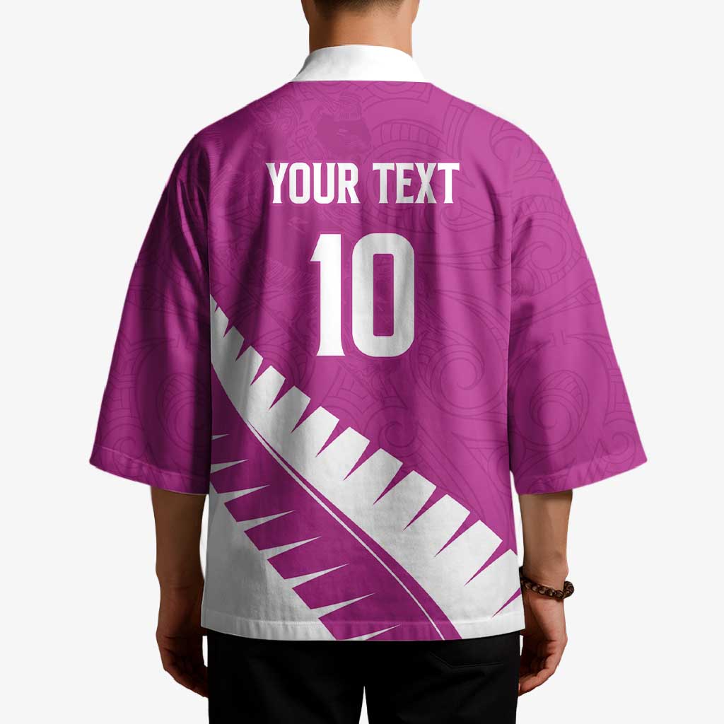 Custom New Zealand Cricket Kimono Kiwi Birds Haka Dance Pink Fern Sporty Style