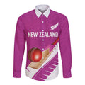 Custom New Zealand Cricket Long Sleeve Button Shirt Kiwi Birds Haka Dance Pink Fern Sporty Style