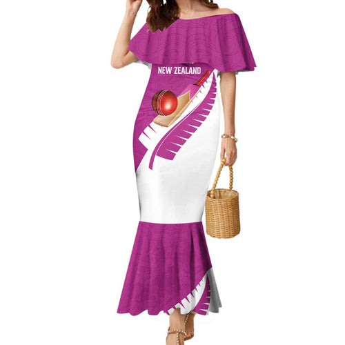 Custom New Zealand Cricket Mermaid Dress Kiwi Birds Haka Dance Pink Fern Sporty Style