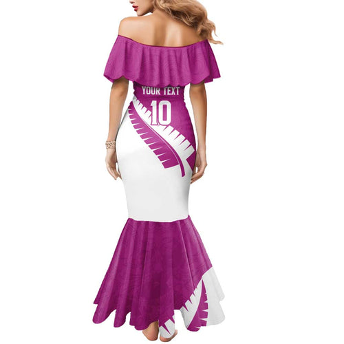 Custom New Zealand Cricket Mermaid Dress Kiwi Birds Haka Dance Pink Fern Sporty Style