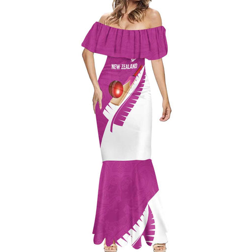 Custom New Zealand Cricket Mermaid Dress Kiwi Birds Haka Dance Pink Fern Sporty Style