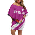 Custom New Zealand Cricket Off Shoulder Short Dress Kiwi Birds Haka Dance Pink Fern Sporty Style