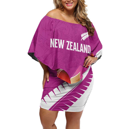 Custom New Zealand Cricket Off Shoulder Short Dress Kiwi Birds Haka Dance Pink Fern Sporty Style