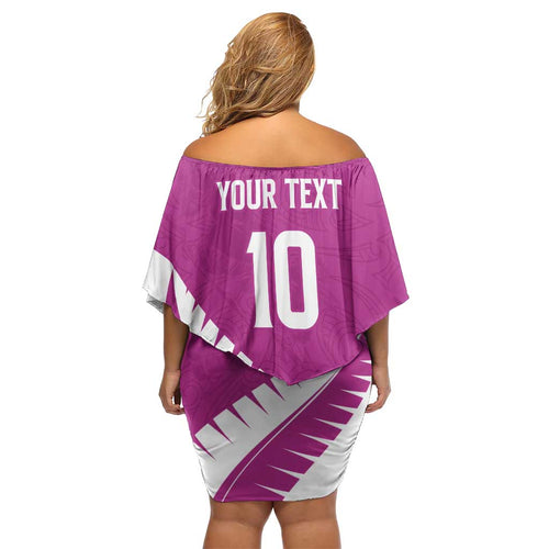 Custom New Zealand Cricket Off Shoulder Short Dress Kiwi Birds Haka Dance Pink Fern Sporty Style