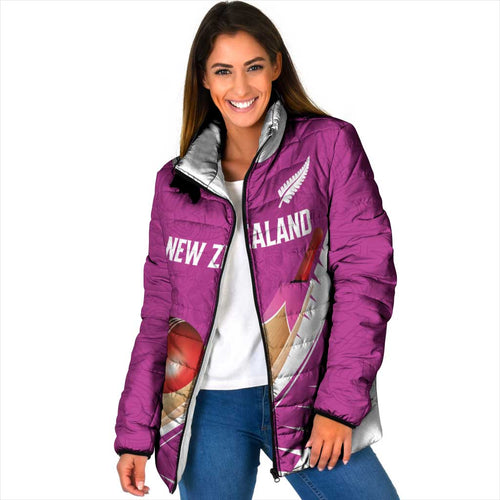 Custom New Zealand Cricket Padded Jacket Kiwi Birds Haka Dance Pink Fern Sporty Style