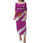 Custom New Zealand Cricket Puletasi Kiwi Birds Haka Dance Pink Fern Sporty Style