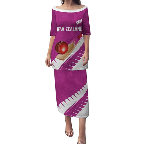 Custom New Zealand Cricket Puletasi Kiwi Birds Haka Dance Pink Fern Sporty Style