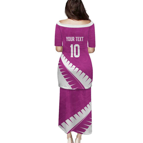 Custom New Zealand Cricket Puletasi Kiwi Birds Haka Dance Pink Fern Sporty Style