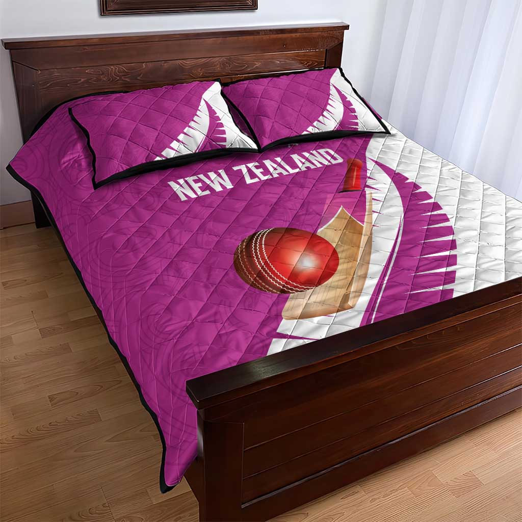 New Zealand Cricket Quilt Bed Set Kiwi Birds Haka Dance Pink Fern Sporty Style