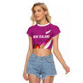 Custom New Zealand Cricket Raglan Cropped T Shirt Kiwi Birds Haka Dance Pink Fern Sporty Style