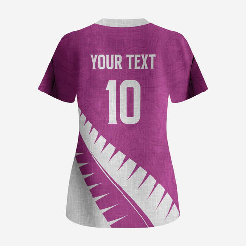 Custom New Zealand Cricket Scrub Top Kiwi Birds Haka Dance Pink Fern Sporty Style