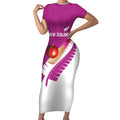 Custom New Zealand Cricket Short Sleeve Bodycon Dress Kiwi Birds Haka Dance Pink Fern Sporty Style