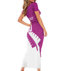 Custom New Zealand Cricket Short Sleeve Bodycon Dress Kiwi Birds Haka Dance Pink Fern Sporty Style