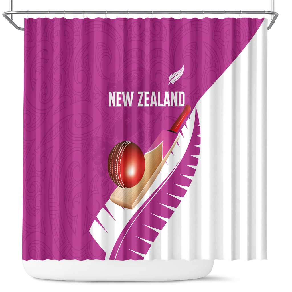New Zealand Cricket Shower Curtain Kiwi Birds Haka Dance Pink Fern Sporty Style