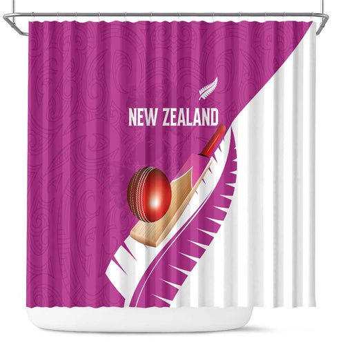 New Zealand Cricket Shower Curtain Kiwi Birds Haka Dance Pink Fern Sporty Style