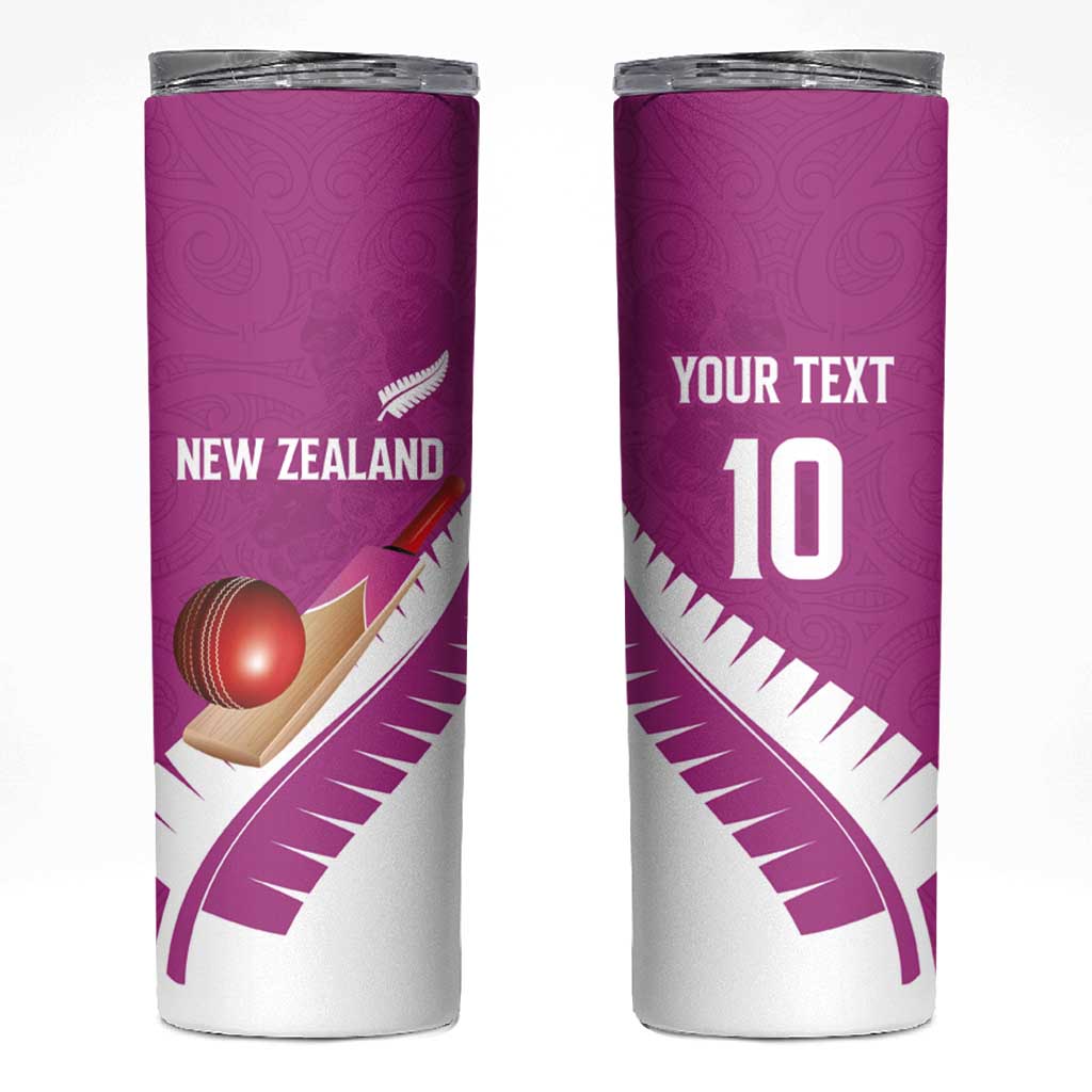 Custom New Zealand Cricket Skinny Tumbler Kiwi Birds Haka Dance Pink Fern Sporty Style