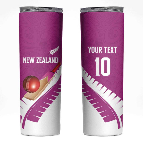 Custom New Zealand Cricket Skinny Tumbler Kiwi Birds Haka Dance Pink Fern Sporty Style