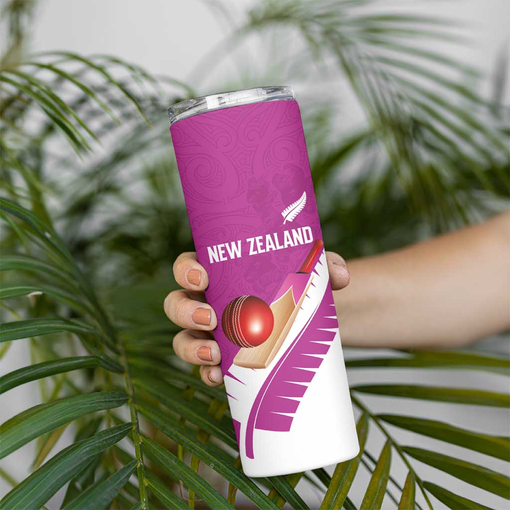 Custom New Zealand Cricket Skinny Tumbler Kiwi Birds Haka Dance Pink Fern Sporty Style