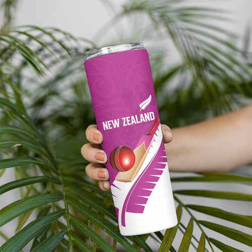 Custom New Zealand Cricket Skinny Tumbler Kiwi Birds Haka Dance Pink Fern Sporty Style