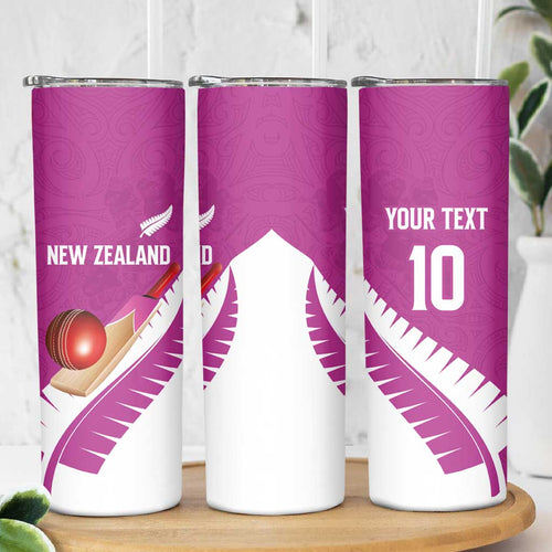 Custom New Zealand Cricket Skinny Tumbler Kiwi Birds Haka Dance Pink Fern Sporty Style