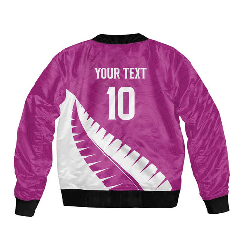Custom New Zealand Cricket Sleeve Zip Bomber Jacket Kiwi Birds Haka Dance Pink Fern Sporty Style