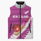 Custom New Zealand Cricket Sleeveless Puffer Jacket Kiwi Birds Haka Dance Pink Fern Sporty Style