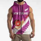 Custom New Zealand Cricket Sleeveless Zip Hoodie Kiwi Birds Haka Dance Pink Fern Sporty Style