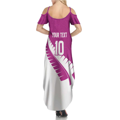 Custom New Zealand Cricket Summer Maxi Dress Kiwi Birds Haka Dance Pink Fern Sporty Style