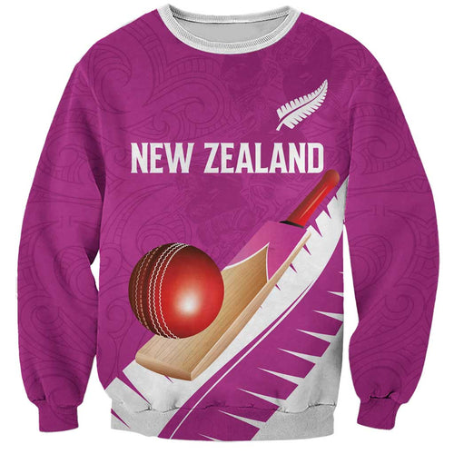 Custom New Zealand Cricket Sweatshirt Kiwi Birds Haka Dance Pink Fern Sporty Style