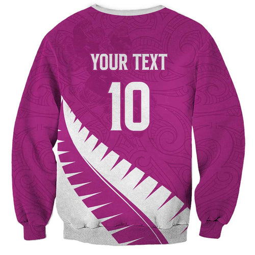 Custom New Zealand Cricket Sweatshirt Kiwi Birds Haka Dance Pink Fern Sporty Style