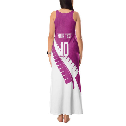 Custom New Zealand Cricket Tank Maxi Dress Kiwi Birds Haka Dance Pink Fern Sporty Style